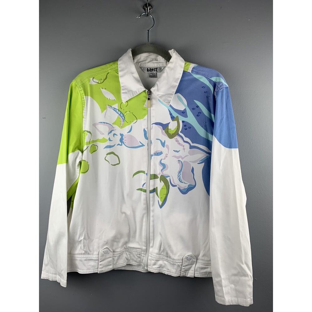 BLAST Jacket‎ Womens Large Vintage white/multi full zip beaded